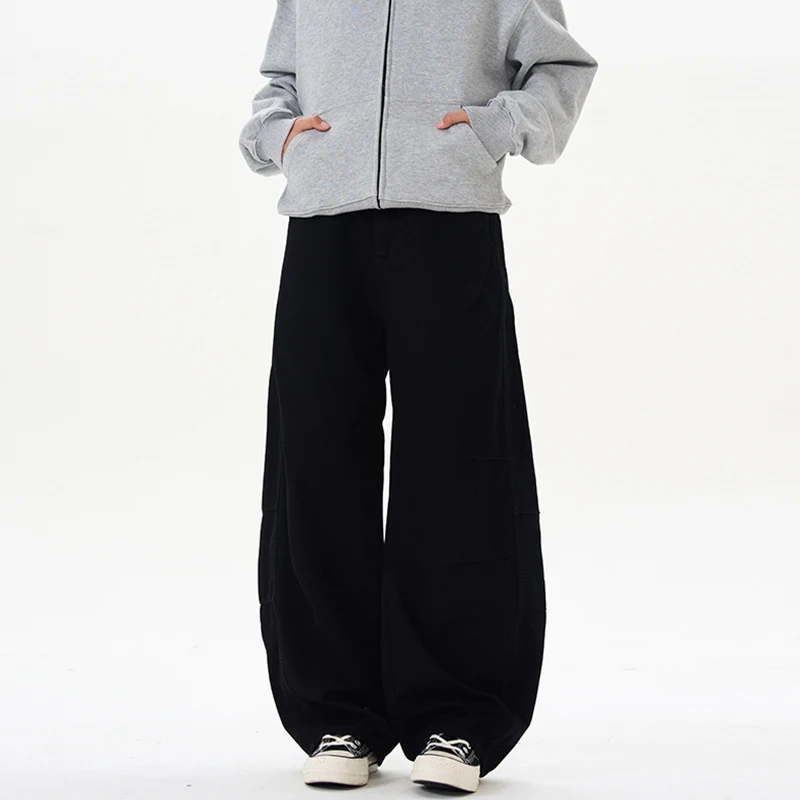 Damen Ultraweite Baumwoll-Canvas Palazzo-Hose mit elastischem Bund und Utility-Nähten Drune