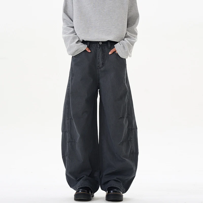 Damen Ultraweite Baumwoll-Canvas Palazzo-Hose mit elastischem Bund und Utility-Nähten Drune