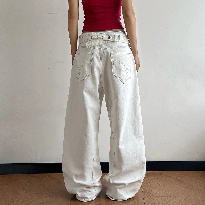 Damen Ultraweit geschnittene Canvas-Five-Pocket-Hose mit tiefer Bundlinie Drune