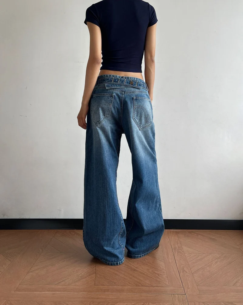 Damen Ultraweit geschnittene Canvas-Five-Pocket-Hose mit tiefer Bundlinie Drune