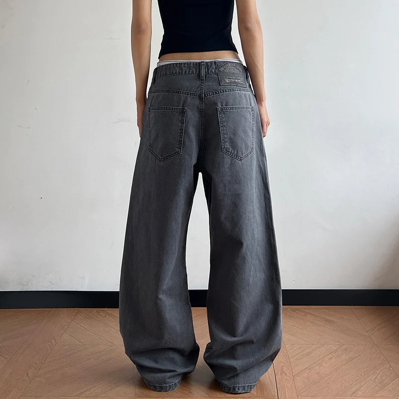 Damen Tiefsitzende Baggy-Denimhose mit ultraweitem Bein und relaxed-Fit Drune