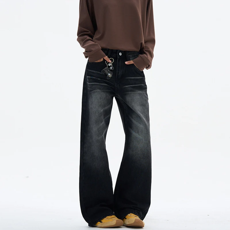 Damen Superweite Baggy-Jeans mit Schlüsselanhänger-Chain und bodenlanger Palazzo-Silhouette Drune
