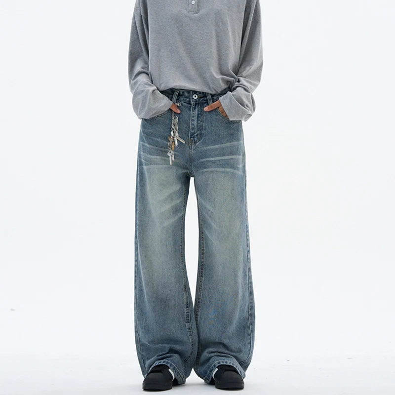 Damen Superweite Baggy-Jeans mit Schlüsselanhänger-Chain und bodenlanger Palazzo-Silhouette Drune