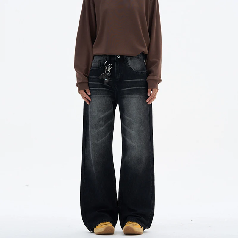 Damen Superweite Baggy-Jeans mit Schlüsselanhänger-Chain und bodenlanger Palazzo-Silhouette Drune