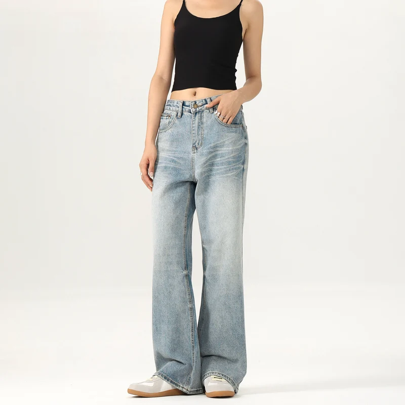 Damen Relaxed Straight-to-Flare Jeans im Vintage-Look mit extra langer Saumkante Drune