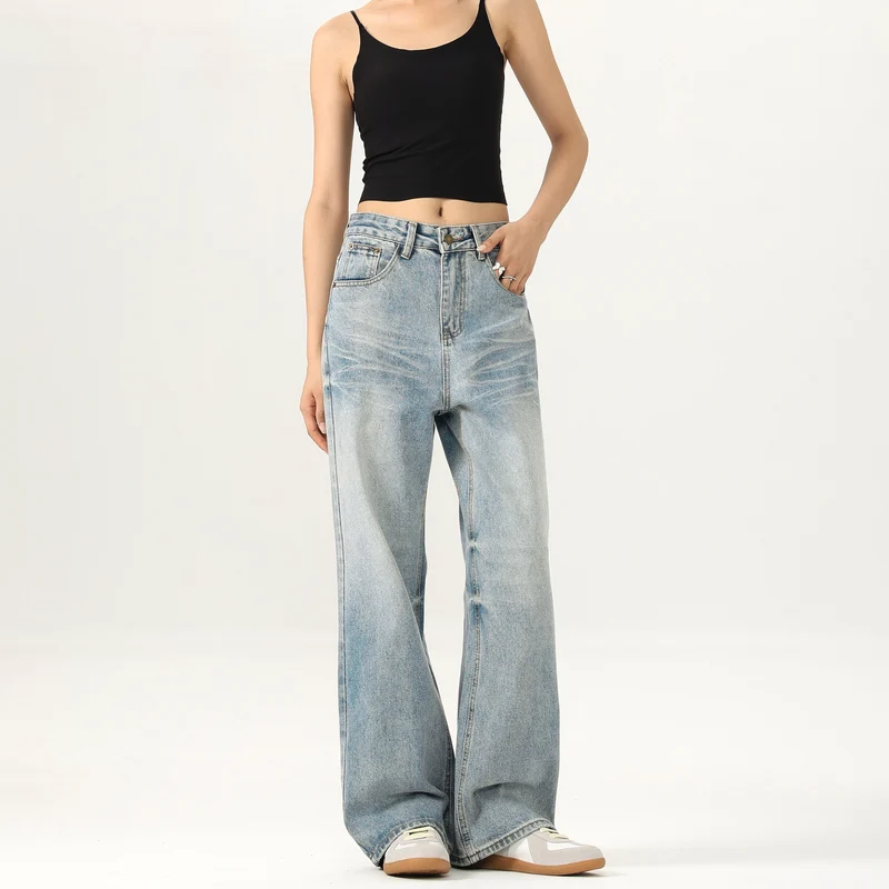 Damen Relaxed Straight-to-Flare Jeans im Vintage-Look mit extra langer Saumkante Drune