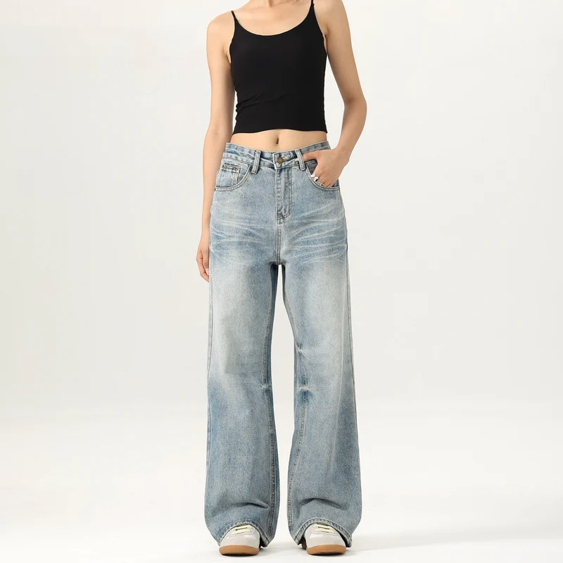 Damen Relaxed Straight-to-Flare Jeans im Vintage-Look mit extra langer Saumkante Drune