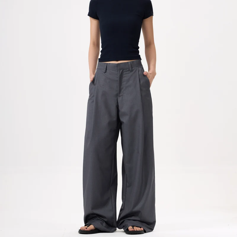 Damen Palazzo‑Hose mit extra weitem Bein, verdecktem Reißverschluss und Bügelfalte Drune