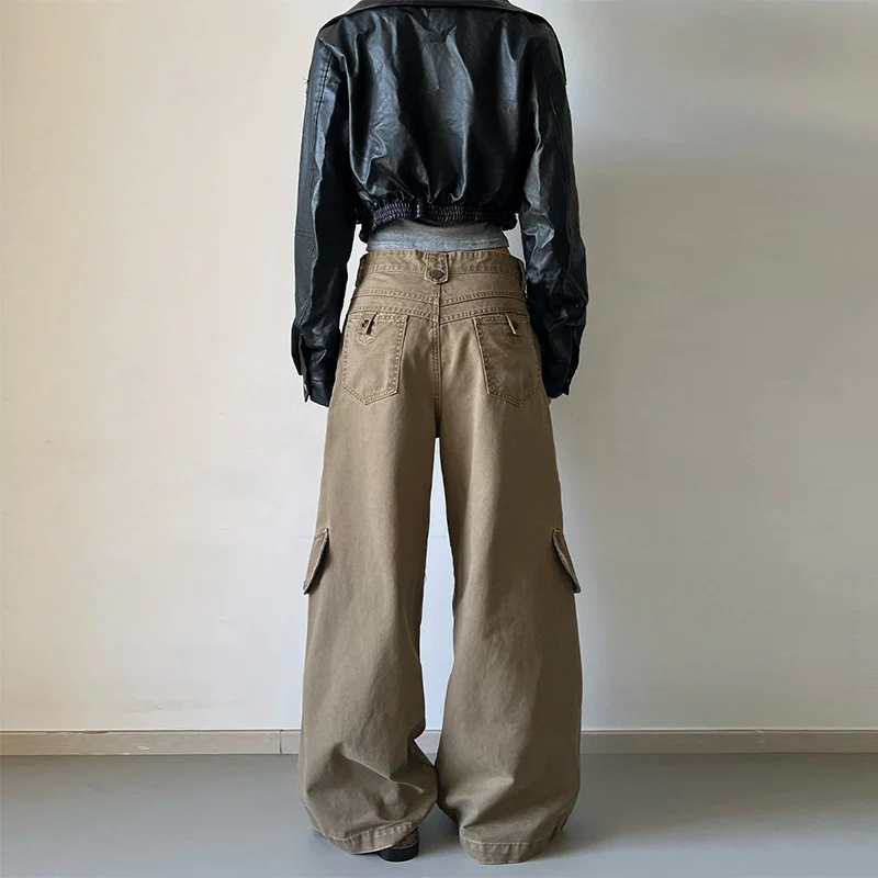 Damen Oversized Cargopalazzo-Hose aus Baumwoll-Twill mit seitlicher Klappentasche Drune