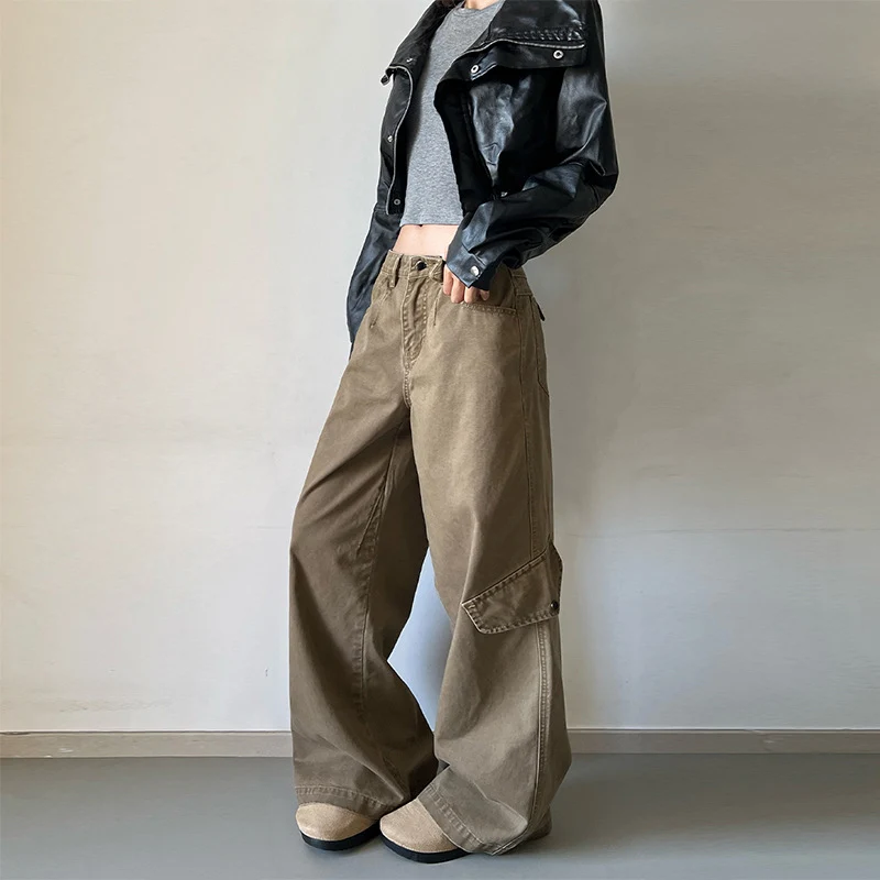 Damen Oversized Cargopalazzo-Hose aus Baumwoll-Twill mit seitlicher Klappentasche Drune
