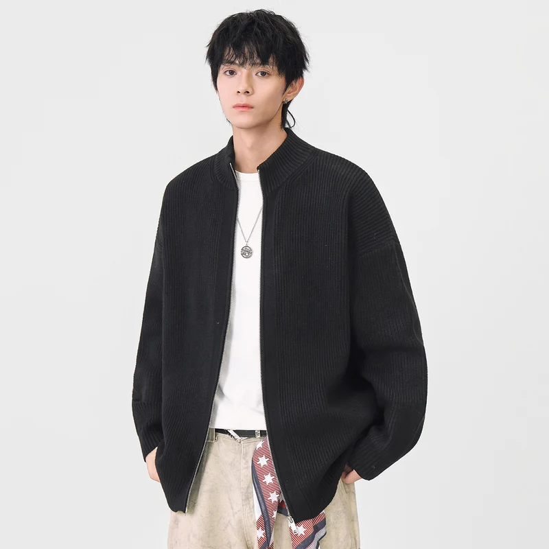 Damen Oversize-Strickjacke mit durchgehendem Reißverschluss und Stehkragen Drune