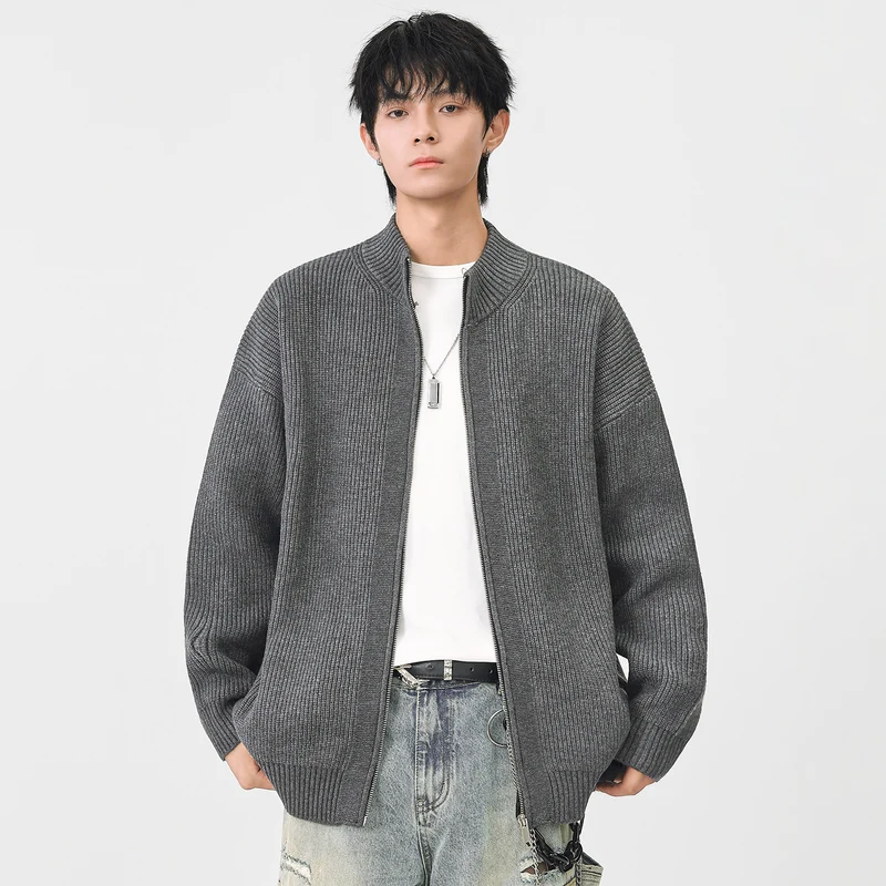 Damen Oversize-Strickjacke mit durchgehendem Reißverschluss und Stehkragen Drune