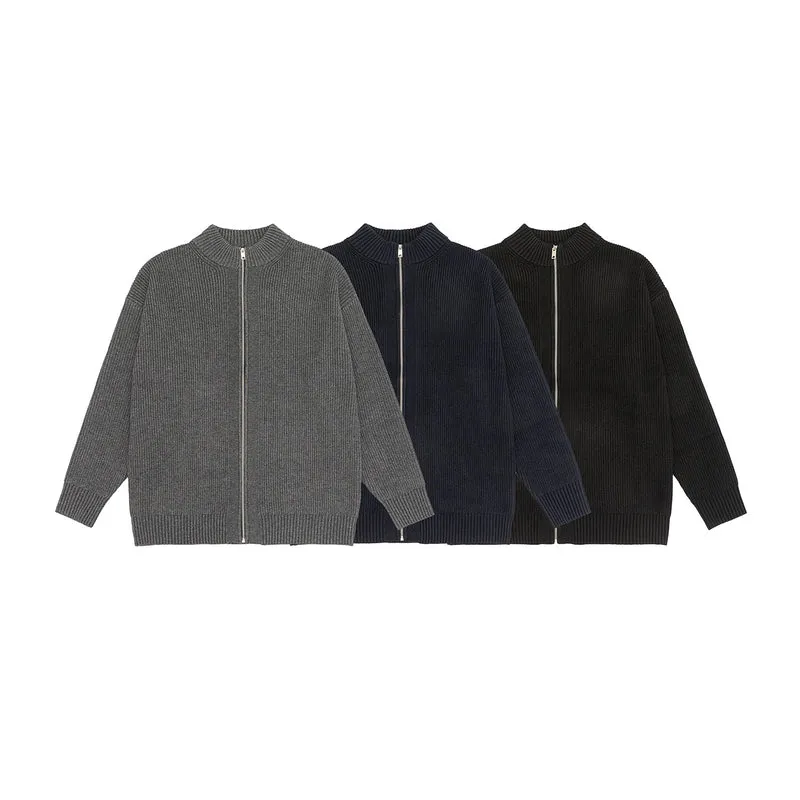Damen Oversize-Strickjacke mit durchgehendem Reißverschluss und Stehkragen Drune