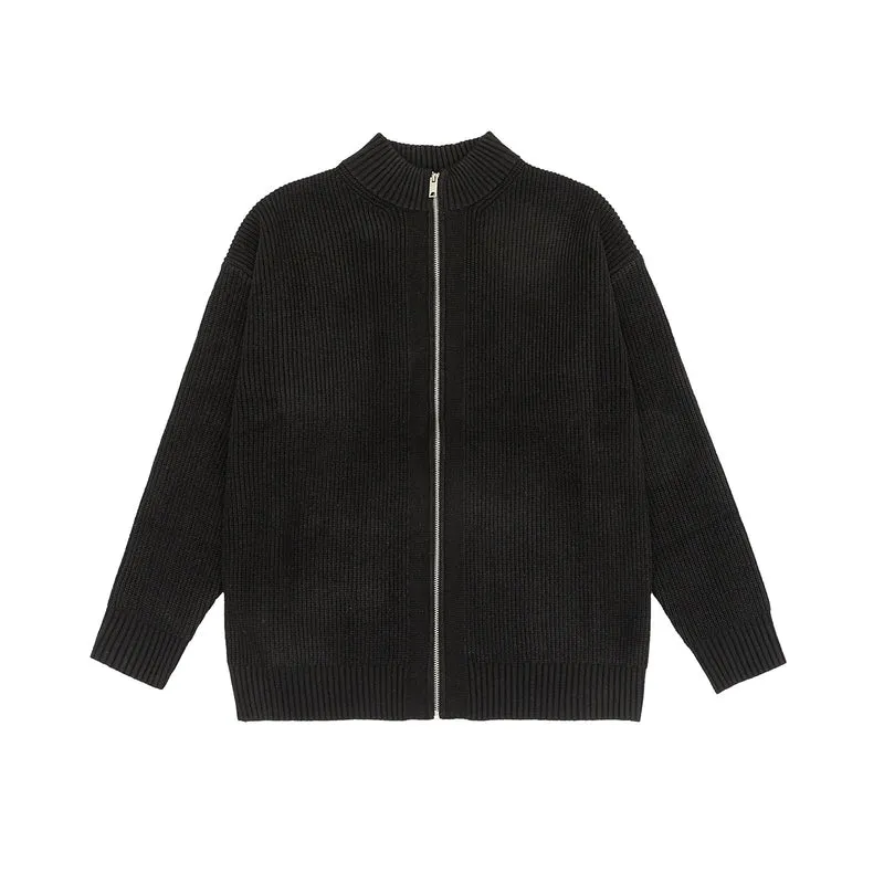 Damen Oversize-Strickjacke mit durchgehendem Reißverschluss und Stehkragen Drune