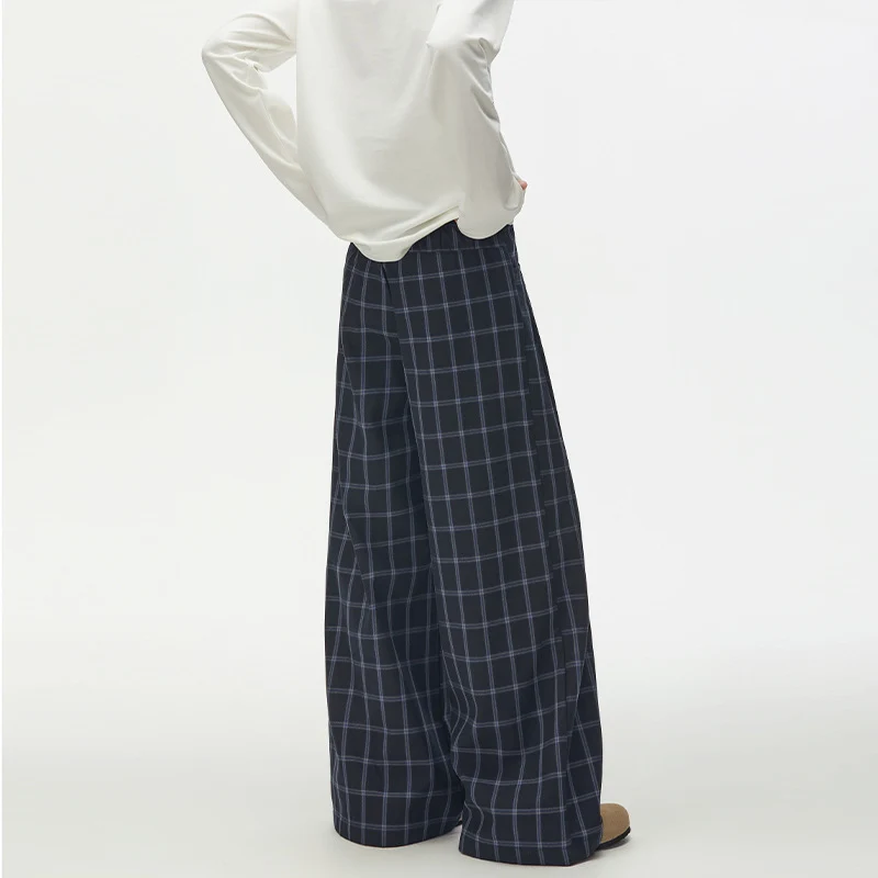 Damen Karierte Extraweite High-Waist Palazzo-Hose mit Knopfleiste Drune