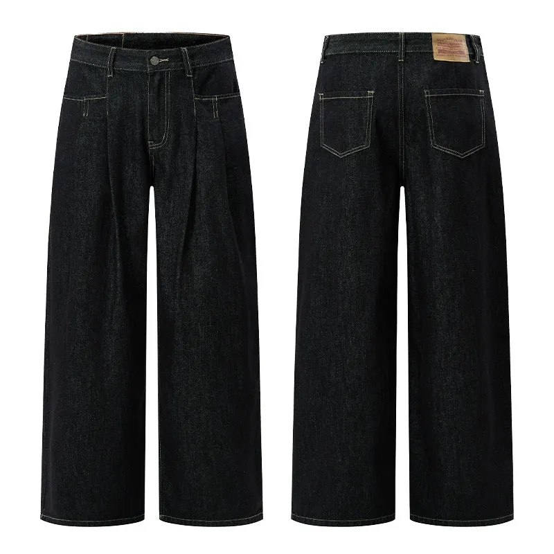Damen High‑Waist Plissée-Denim-Palazzohose mit ultrabreitem Bein und verlängertem Saum Drune