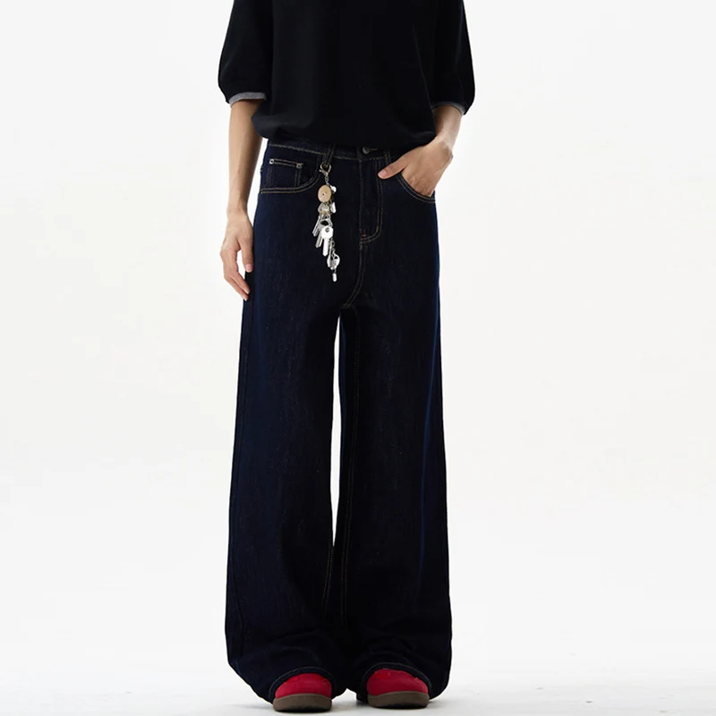 Damen Fließende Oversize-Denim-Palazzohose mit hohem Bund und langen Saumfalten Drune