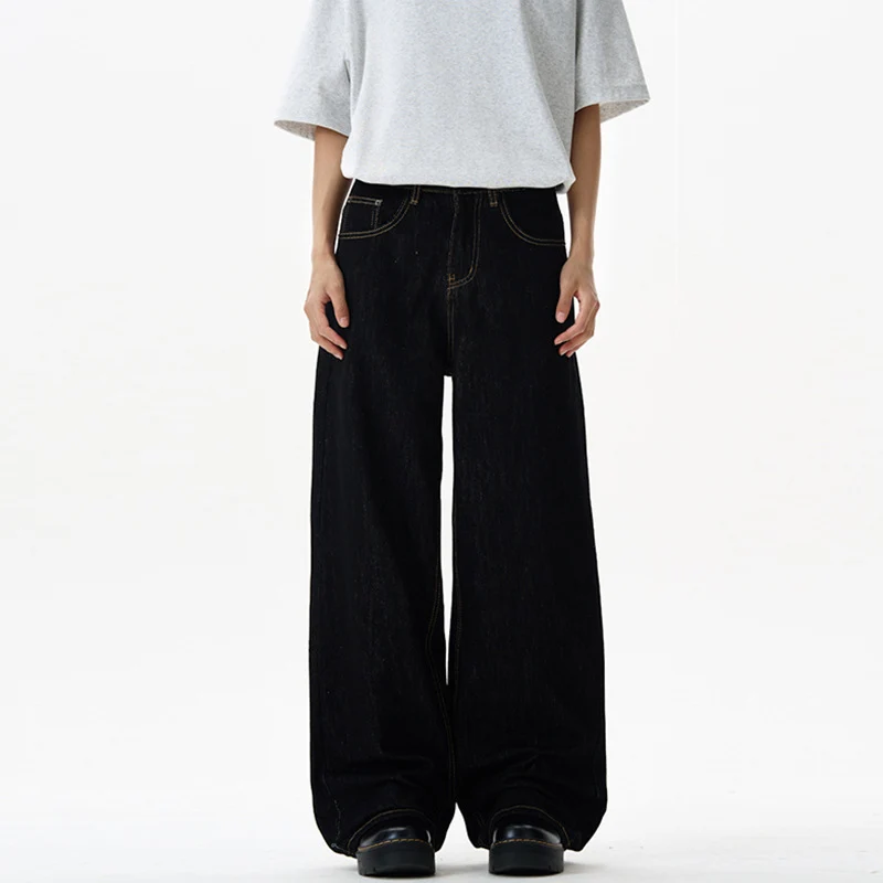 Damen Fließende Oversize-Denim-Palazzohose mit hohem Bund und langen Saumfalten Drune