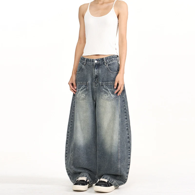 Damen Extremeweite Balloon-Jeans im Palazzoschnitt mit aufgesetzten Taschen Drune