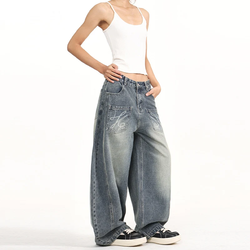 Damen Extremeweite Balloon-Jeans im Palazzoschnitt mit aufgesetzten Taschen Drune
