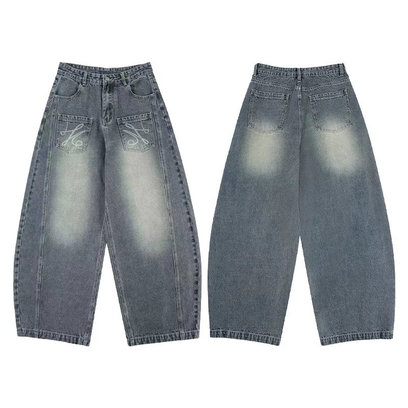Damen Extremeweite Balloon-Jeans im Palazzoschnitt mit aufgesetzten Taschen Drune