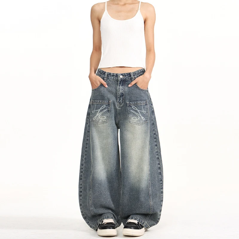 Damen Extremeweite Balloon-Jeans im Palazzoschnitt mit aufgesetzten Taschen Drune