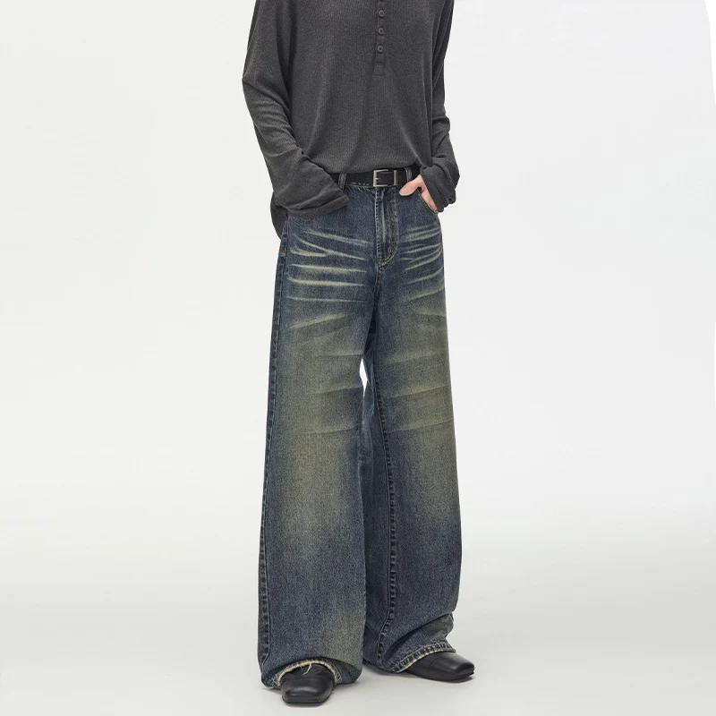 Damen Extraweite Vintage-inspirierte Palazzodenim mit tiefem Schritt und geprägten Falten Drune