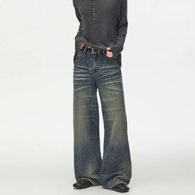 Damen Extraweite Vintage-inspirierte Palazzodenim mit tiefem Schritt und geprägten Falten Drune