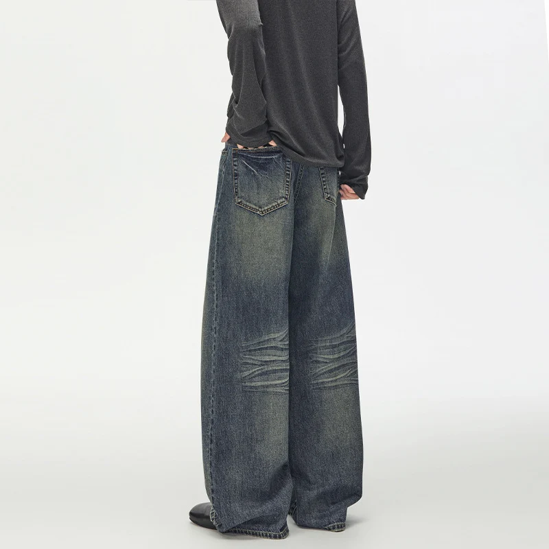 Damen Extraweite Vintage-inspirierte Palazzodenim mit tiefem Schritt und geprägten Falten Drune