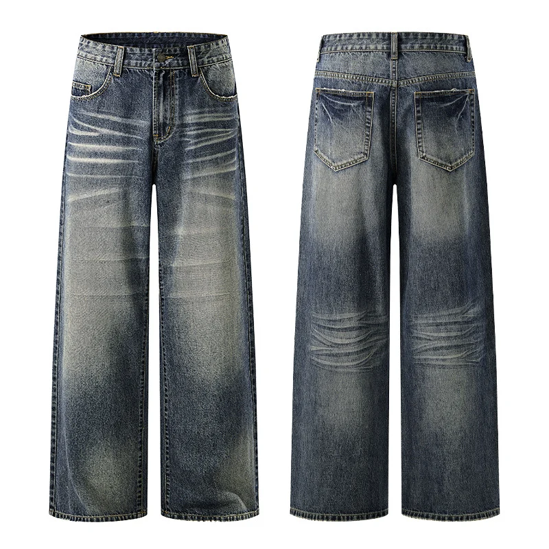 Damen Extraweite Vintage-inspirierte Palazzodenim mit tiefem Schritt und geprägten Falten Drune