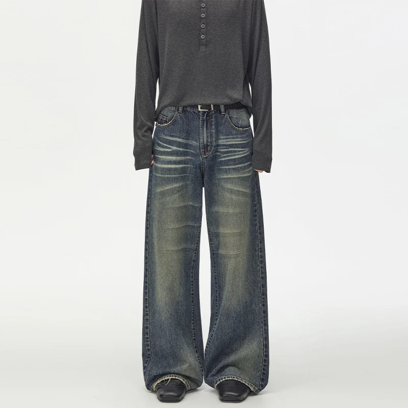 Damen Extraweite Vintage-inspirierte Palazzodenim mit tiefem Schritt und geprägten Falten Drune