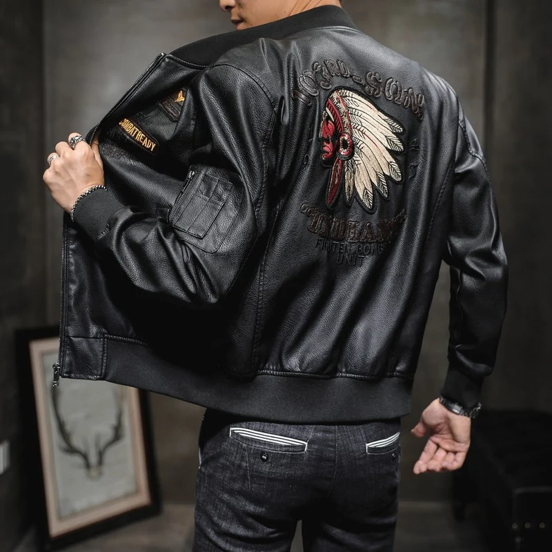 Herren Stylische Lederbomberjacke Drune