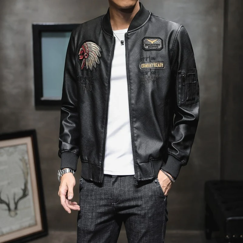 Herren Stylische Lederbomberjacke Drune