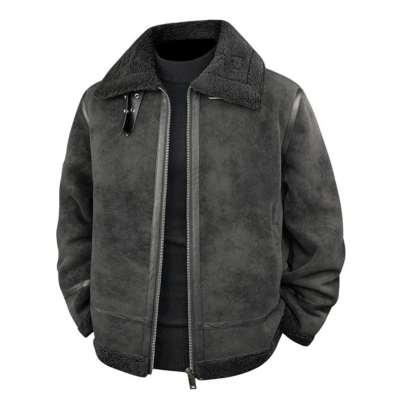 Herren Stylische Bomberjacke mit Kunstfell-Kragen Drune