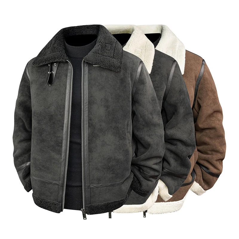 Herren Stylische Bomberjacke mit Kunstfell-Kragen Drune