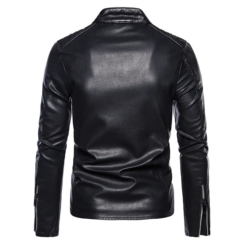 Herren Stilvolle Lederjacke mit Stehkragen Drune