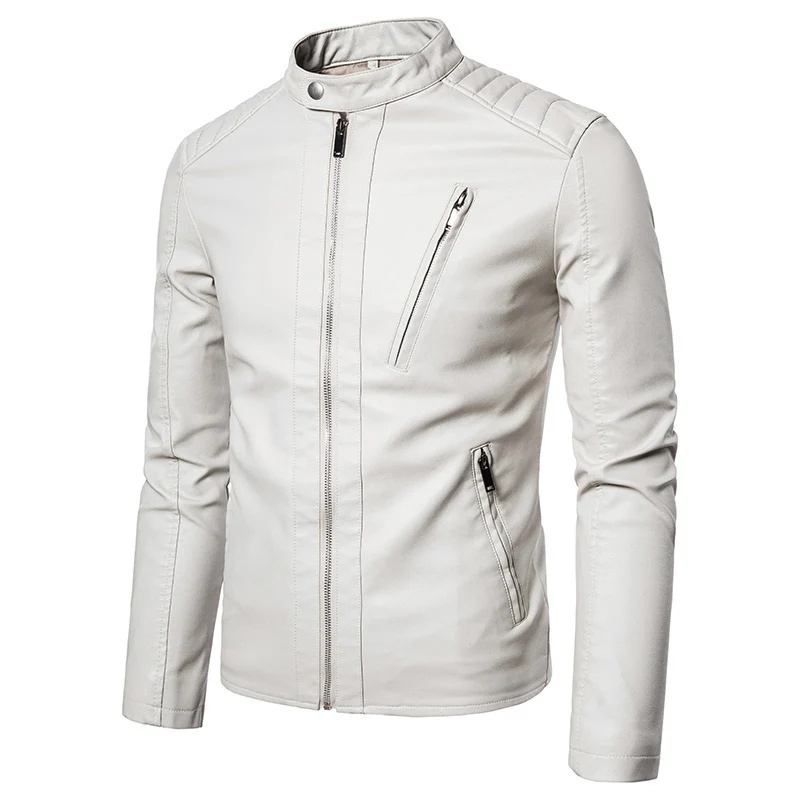 Herren Stilvolle Lederjacke mit Stehkragen Drune