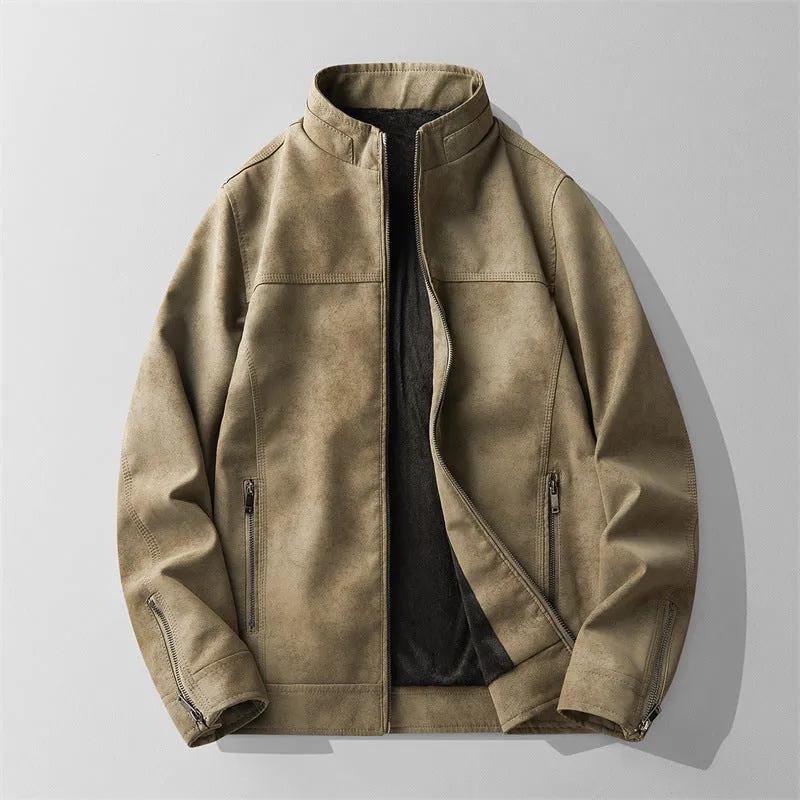 Herren Stilvolle Kunstlederjacke mit Stehkragen Drune