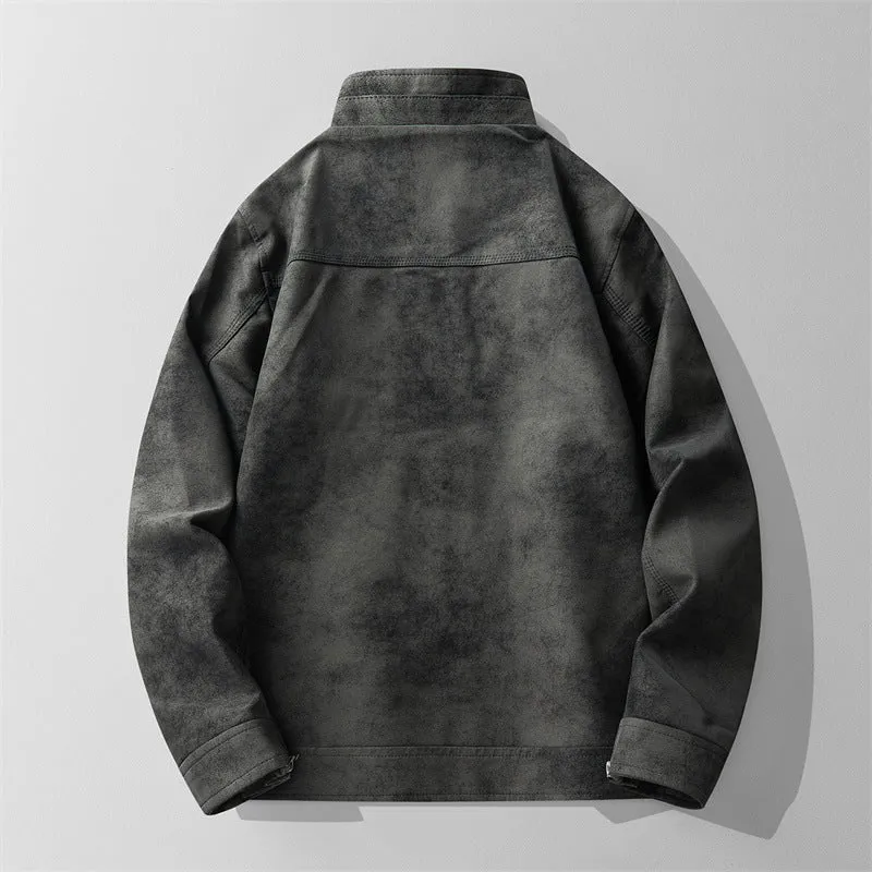 Herren Stilvolle Kunstlederjacke mit Stehkragen Drune