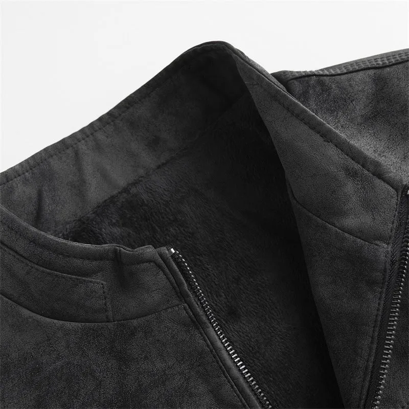 Herren Stilvolle Kunstlederjacke mit Stehkragen Drune