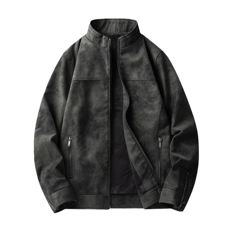 Herren Stilvolle Kunstlederjacke mit Stehkragen Drune