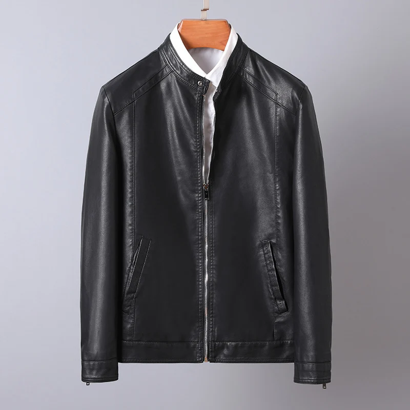Herren Stilvolle Kunstlederjacke mit hohem Kragen Drune