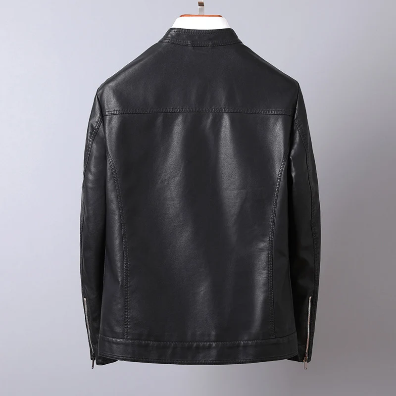 Herren Stilvolle Kunstlederjacke mit hohem Kragen Drune