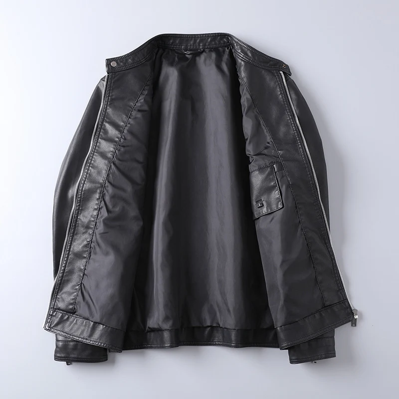 Herren Stilvolle Kunstlederjacke mit hohem Kragen Drune