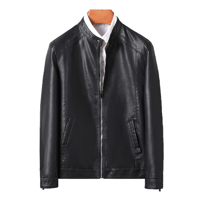 Herren Stilvolle Kunstlederjacke mit hohem Kragen Drune