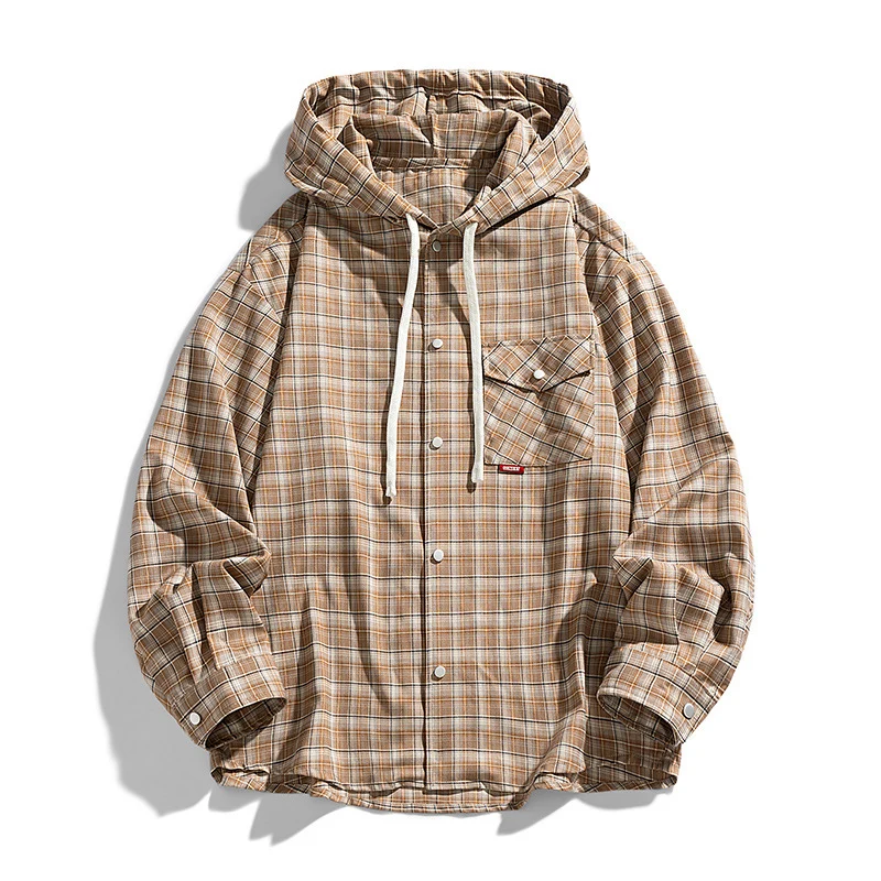 Herren Multifunktionale Kapuzenjacke aus Karo-Stoff Drune