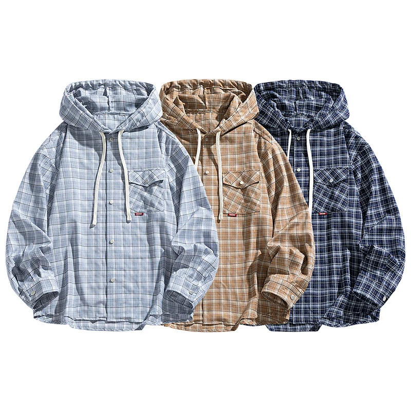 Herren Multifunktionale Kapuzenjacke aus Karo-Stoff Drune