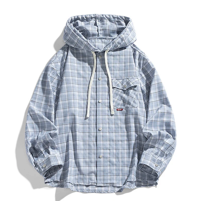 Herren Multifunktionale Kapuzenjacke aus Karo-Stoff Drune