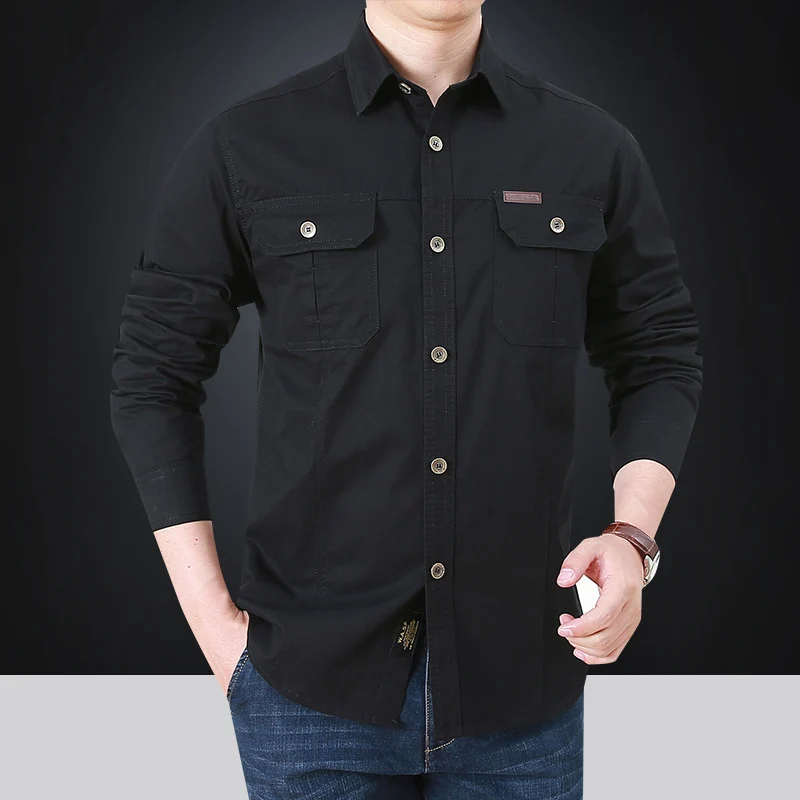 Herren Modisches Langarmhemd mit Utility-Taschen Drune
