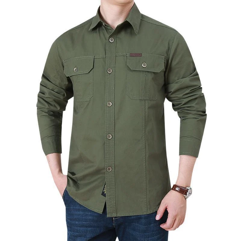Herren Modisches Langarmhemd mit Utility-Taschen Drune